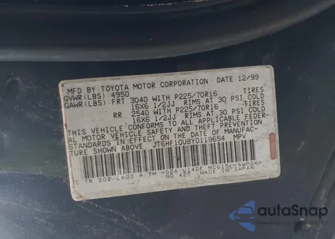 2000 Lexus Rx 300 из США, поврежденный, VIN JT6HF10U8Y0119654